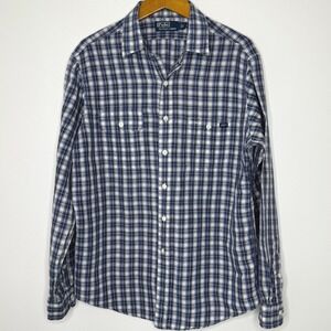 Polo Ralph‎ Lauren Button front plaid linen/cotton shirt blue Large